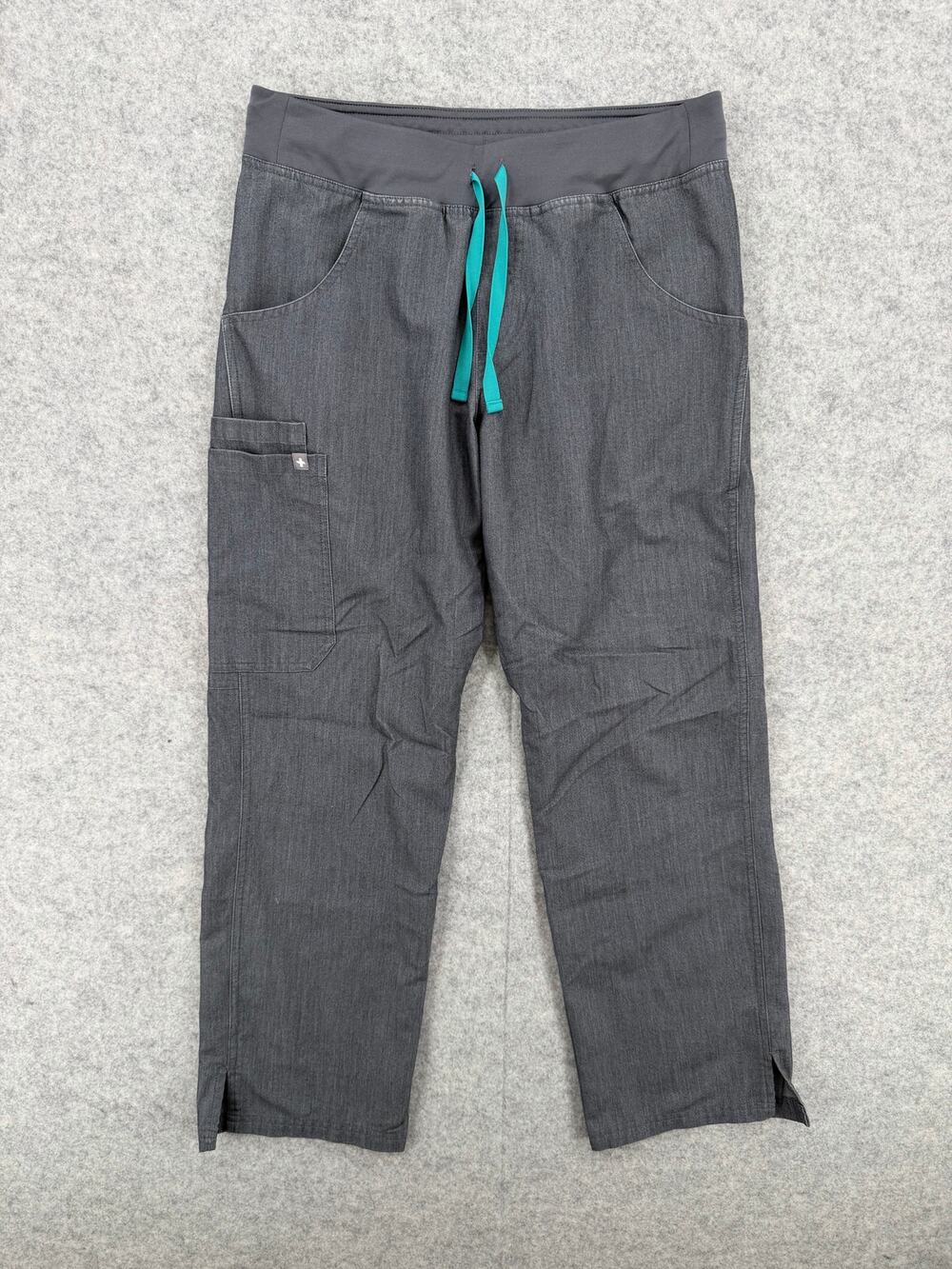 FIGS Kade Graphite Gray Teal Cargo Scrub Pants Women's Size SMALL